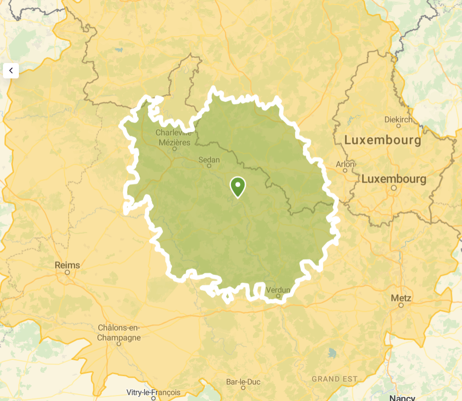 Carte de la zone d’intervention Hydrae Night autour des Ardennes Marne Meuse